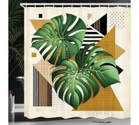 ABAKUHAUS Monstera Rideau de Douche, Formes Géométriques Et Feuilles Dans Le Style Boho Scandinave Avec, Material Resistente al Agua Durable Estampa Digital, 175 cm x 200 cm, Vert Fougère et Café Pâle