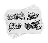 ABAKUHAUS Moto Lot de Sets de Table en 4 pièces, Motos, Tissu Lavable pour Salle à Manger et Cuisine, 30 cm x 45 cm, Orange Noir