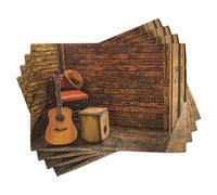 ABAKUHAUS Musique Sets de Table, Instruments de Musique Guitare et Cajun sur scène en Bois dans Un pub Chantant Photo, Décoration de Table en Tissu Lavable Impression numérique, Orange Sable