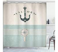 ABAKUHAUS Nautique Rideau de Douche, Ancre Marine Vintage, Tissu Ensemble de Décor de Salle de Bain avec Crochets, 175 cm x 220 cm, Écume de mer Noir Beige