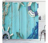 ABAKUHAUS Nautique Rideau de Douche, Paysage Nautique Océan, Tissu Ensemble de Décor de Salle de Bain avec Crochets, 175 cm x 180 cm, Turquoise Bleu Marine