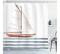 ABAKUHAUS Nautique Rideau de Douche, Thème Sailing Waves Bateau, Tissu Ensemble de Décor de Salle de Bain avec Crochets, 175 cm x 180 cm, Cannelle Bleu pâle