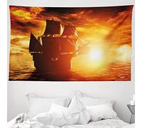 ABAKUHAUS Navire Pirate Tapisserie, Navire Sunset, Décoration Murale en Tissu pour la Chambre à Coucher Le Salon Le dortoir, 230 cm X 140 cm, Noir Orange Clair