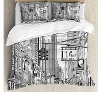 ABAKUHAUS New York Ensemble de Housse de Couette, Downtown Manhattan, Anti-acariens Anti-allergie Convient avec taies d'oreiller, 200 x 200 cm, Blanc et Noir