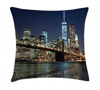 ABAKUHAUS New York Housse d'oreiller, Le Pont de Brooklyn, Les Couleurs ne pourrissent Pas Le Tissu Lavable, 40cm x 40cm, Bleu Noir