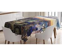 ABAKUHAUS New York Nappe, Urban Skyline de New York, Impression D'ornement de Fleurs de Noël, Couleurs résistantes, Convient pour l'intérieur et l'extérieur, Lavable, Orange Bleu