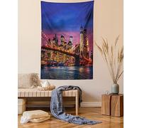 ABAKUHAUS New York Tapisserie, NYC avec néon, Décoration murale en tissu pour chambre à coucher salon dortoir, 140 x 230 cm, Rose Bleu
