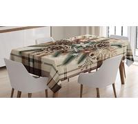 ABAKUHAUS Noël Nappe, Art Orné Pomme de Pin Noël, Linge de Table Rectangulaire pour Salle à Manger Décor de Cuisine, 140 x 200 cm, Brun Cacao Vert Sauge
