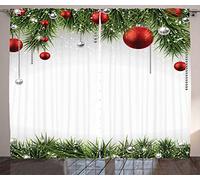 ABAKUHAUS Noël Rideaux, Arbre Boules Ornements, Décoration Intérieure Accent Lot de 2 Panneaux, 280 x 245 cm, Blanc Vert Rouge