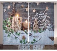 ABAKUHAUS Noël Rideaux, Bougies avec des lanternes, Décoration Intérieure Accent Lot de 2 Panneaux, 280 x 225 cm, Marron Blanc