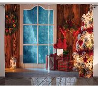 ABAKUHAUS Noël Rideaux, Maison Frozen Milou, Décoration Intérieure Accent Lot de 2 Panneaux, 280 x 175 cm, Bleu Rouge