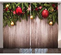 ABAKUHAUS Noël Rideaux, Noël Rustique en Bois, Décoration Intérieure Accent Lot de 2 Panneaux, 280 x 225 cm, Cacao Vert Rouge