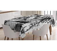 ABAKUHAUS Noir et Blanc Nappe, Oeuvre d'art Grunge, Linge de Table Rectangulaire pour Salle à Manger Décor de Cuisine, 140 cm x 200 cm, Noir Blanc Gris