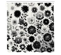 ABAKUHAUS Noir et Blanc Rideau de Douche, Jardin De Fleurs en Pleine Floraison Concept Vintage, Material Resistente al Agua Durable Estampa Digital, 175 cm x 200 cm, Gris Anthracite Blanc Cassé