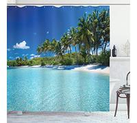ABAKUHAUS Océan Rideau de Douche, Relax Beach Resort Spa, Tissu Ensemble de Décor de Salle de Bain avec Crochets, 175 cm x 180 cm, Turquoise Blue Green