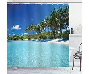 ABAKUHAUS Océan Rideau de Douche, Relax Beach Resort Spa, Tissu Ensemble de Décor de Salle de Bain avec Crochets, 175 cm x 180 cm, Turquoise Blue Green
