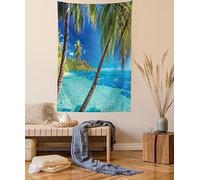 ABAKUHAUS Océan Tapisserie, Palm Trees Sea Beach, Décoration murale en tissu pour chambre à coucher salon dortoir, 110 x 150 cm, Bleu Turquoise