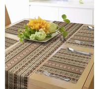 ABAKUHAUS Oriental Chemin de Table & 4 pièces napperons, géométrique Culture Africaine Influence Losanges et Chevrons, Set de décoration de Table, 180 x 40 cm, Marron Clair Beige Marron