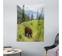 ABAKUHAUS Ours Tapisserie, Fourrure Animale Nature Habitat, Couleurs claires sans décoloration, 110 x 150 cm, Marron Vert