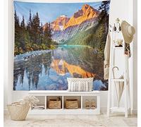 ABAKUHAUS Parcs nationaux Tapisserie, Montagnes du Canada, Décoration murale en tissu pour chambre à coucher salon dortoir, 230 x 140 cm, Vert Bleu