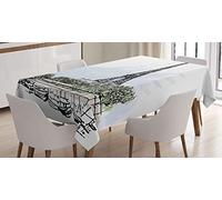 ABAKUHAUS Paris Nappe, Arbres Oiseaux Tour Eiffel, Linge de Table Rectangulaire pour Salle à Manger Décor de Cuisine, 140 cm x 170 cm, Noir et Blanc