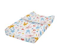 ABAKUHAUS Pastel Housse de Matelas à Langer pour Bébé, Fleurs bébé Bunnies, Housse Douce pour Matelas à Langer avec Trous, Marigold Pale Blue Coral