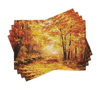 ABAKUHAUS Pays Lot de Sets de Table en 4 pièces, Automne dans Relax Forêt, Tissu Lavable pour Salle à Manger et Cuisine, 30 cm x 45 cm, Marron Orange