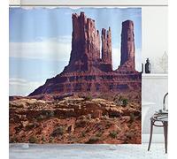 ABAKUHAUS Paysage Rideau de Douche, Grand Canyon Cliff, Tissu Ensemble de Décor de Salle de Bain avec Crochets, 175 x 200 cm, Bleu Ciel Brun