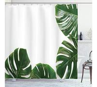 ABAKUHAUS Philodendron Rideau de Douche, Plant Swiss Cheese, Tissu Ensemble de Décor de Salle de Bain avec Crochets, 175 cm x 200 cm, Emerald pâle Vert Sauge