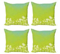 ABAKUHAUS Pissenlit Lot de Housses de Coussin en 4 pièces, Fleurs de Pissenlit Sauvage, Impression Numérique Recto-Verso Moderne, 40 x 40 cm, Vert Pomme Écume De Mer