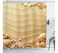 ABAKUHAUS Plage Rideau de Douche, Sable avec Coquillages, Tissu Ensemble de Décor de Salle de Bain avec Crochets, 175 cm x 180 cm, Sable Brun Corail
