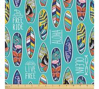 ABAKUHAUS Planche de surf Tissu au Mètre, Aloha Hawaii Ocean, Tissu en Polyester Décoratif pour Rembourrage et Décoration d'Intérieur, 2M (148x200cm), Écume De Mer Foncée