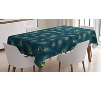 ABAKUHAUS Plume Nappe, Design Paon Exotique, Impression D'ornement de Fleurs de Noël, Couleurs résistantes, Convient pour l'intérieur et l'extérieur, Lavable, Vert émeraude