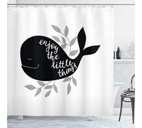 ABAKUHAUS Profitez des Petites Choses Rideau de Douche, Ocean Whale Silhouette, Tissu Ensemble de Décor de Salle de Bain avec Crochets, 175 x 200 cm, Gris Pâle Blanc