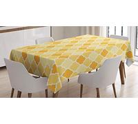 ABAKUHAUS Quatrefoil Nappe, Treillis en Jaune, Linge de Table Rectangulaire pour Salle à Manger Décor de Cuisine, 140 cm x 240 cm, Moutarde Blanche au souci