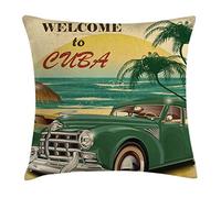 ABAKUHAUS rétro Housse d'oreiller, Cuba Ocean Beach Palm, Les Couleurs ne pourrissent Pas Le Tissu Lavable, 45cm x 45cm, Moutarde Jaune
