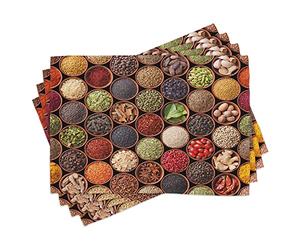 ABAKUHAUS rétro Lot de Sets de Table en 4 pièces, Épices colorées Herbes, Tissu Lavable pour Salle à Manger et Cuisine, 30 cm x 45 cm, Caramel Noir