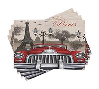 ABAKUHAUS rétro Lot de Sets de Table en 4 pièces, Paysage Ville de Paris, Tissu Lavable pour Salle à Manger et Cuisine, 30 cm x 45 cm, Rouge Crème Gris