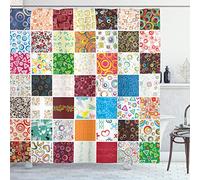 ABAKUHAUS rétro Rideau de Douche, Patchwork Style rétro, Tissu Ensemble de Décor de Salle de Bain avec Crochets, 175 cm x 240 cm, Multicolore