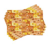ABAKUHAUS Rétro Sets de Table, Arrondis Funky Carrés, Décoration de Table en Tissu Lavable pour Salle à Manger et Cuisine, Impression numérique, Moutarde
