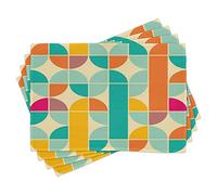 ABAKUHAUS Rétro Sets de Table, Funky Mosaic Forms, Décoration de Table en Tissu Lavable pour Salle à Manger et Cuisine, Impression numérique, Teal Orange