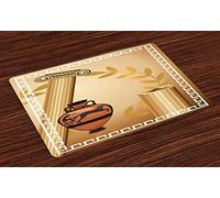 ABAKUHAUS Rétro Sets de Table, Hellenic Heritage, Décoration de Table en Tissu Lavable pour Salle à Manger et Cuisine, Impression numérique, Cannelle Brun pâle