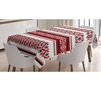 ABAKUHAUS Rouge Nappe, Ukraine Accents, Linge de Table Rectangulaire pour Salle à Manger Décor de Cuisine, 140 x 170 cm, Blanc Noir Rouge