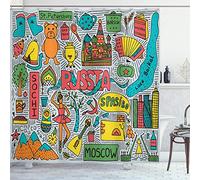 ABAKUHAUS Russie Rideau de Douche, Russie Art Haut-Lieu Touristique, Tissu Ensemble de Décor de Salle de Bain avec Crochets, 175 cm x 180 cm, Multicolore