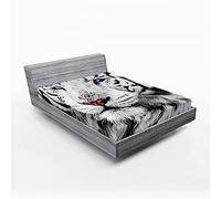 ABAKUHAUS Safari Drap-Housse, Winter White Tiger, Pochette Élastique Tout Confort pour Literie en Tissu Décoratif, 140 cm x 200 cm, Gris Noir Blanc