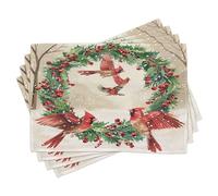 ABAKUHAUS Sets de Table, Cardinals Christmas Wreath Art, Décoration de Table en Tissu Lavable pour Salle à Manger et Cuisine, Impression numérique, Corail foncé Vert Beige