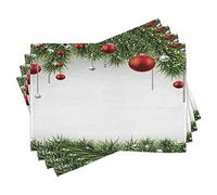 ABAKUHAUS Sets de Table de Noël, Boules d'arbre Ornements, Décoration de Table en Tissu Lavable pour Salle à Manger et Cuisine, Impression numérique, Vert Rouge