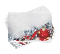 ABAKUHAUS Sets de Table de Noël, Boules de Neige, Décoration de Table en Tissu Lavable pour Salle à Manger et Cuisine, Impression numérique, Blanc Rouge