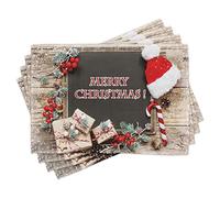 ABAKUHAUS Sets de Table de Noël, Concept de Noël à Bord, Décoration de Table en Tissu Lavable pour Salle à Manger et Cuisine, Impression numérique, Beige Rouge