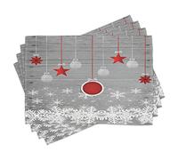 ABAKUHAUS Sets de Table de Noël, Étoiles Paillettes Neige, Décoration de Table en Tissu Lavable pour Salle à Manger et Cuisine, Impression numérique, Gris Blanc Rouge